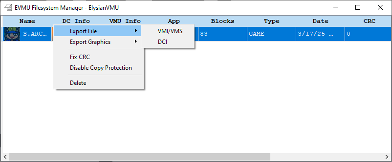 Exporting from ElysianVMU